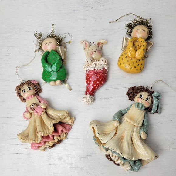 Vintage Christmas Ornaments Handmade Salt Dough Craft Set of 5 signed M.L. '89 - Picture 14 of 15